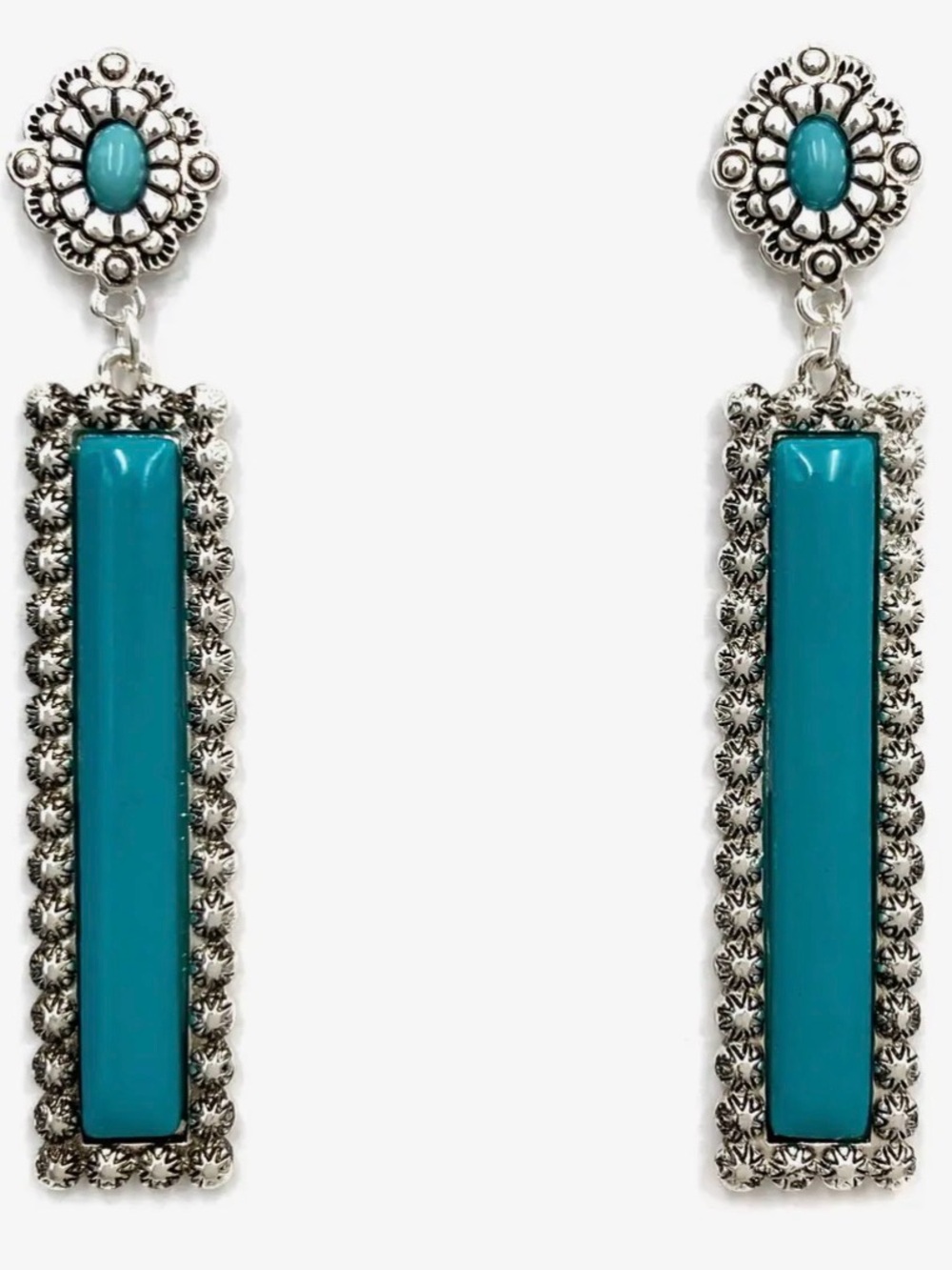 Turquoise Bar Drop Earrings - Silver Accents